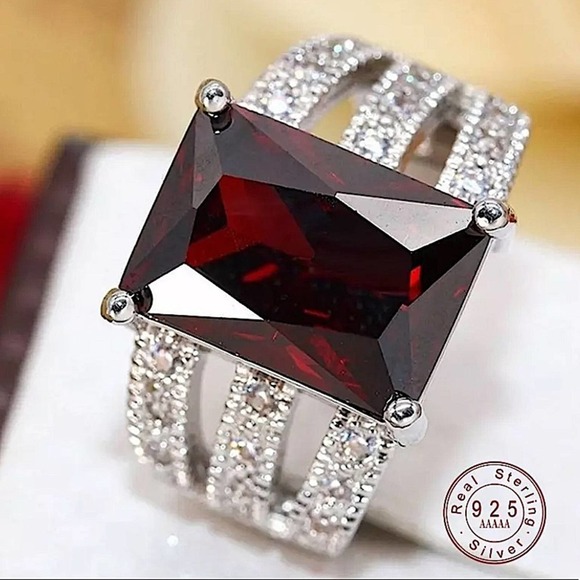 Sterling Silver Cubic Zircon Ruby Hollow Out Ring - Picture 3 of 9
